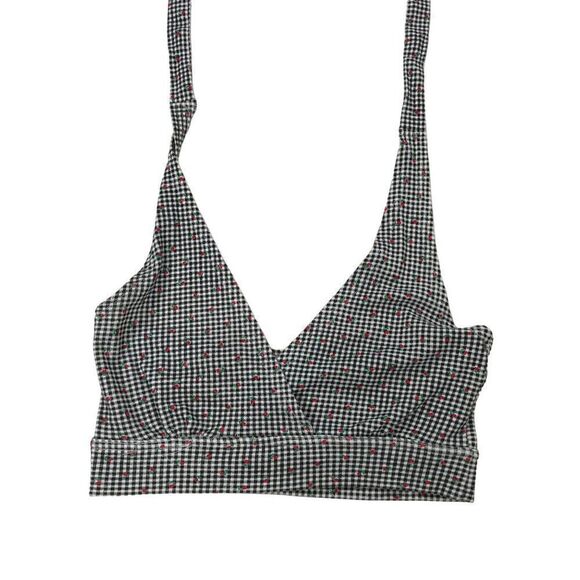 Vintage Y2K Plaid Cottagecore Dark Coquette Bralette Crop Halter Top / M - Picture 5 of 6